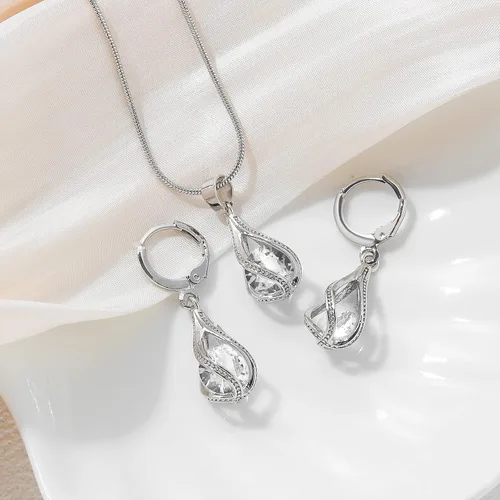 Vista 4 de IFKM Silver Jewelry Sets for Women Rhinestone Crystal CZ Bridal Bridesmaid Accessories Necklace Earrings set for Wedding Prom Anniversary Birthday