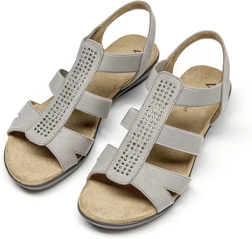 Vista 4 de VJH confort - Sandalias planas para mujer con diamantes de imitación, puntera abierta, elásticas, sin cordones, cómodas, informales, para caminar
