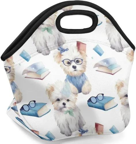Vista 2 de Book Puppy - Bolsa de almuerzo de neopreno con aislamiento para mujeres y hombres, ideal para almuerzo, aperitivos y bebidas, duradera y fácil