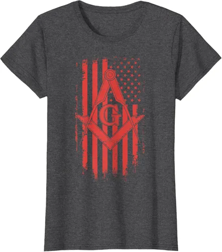 Vista 3 de Cuadrado y brújula Masónica de la bandera americana, masón, camiseta roja, Negro, S