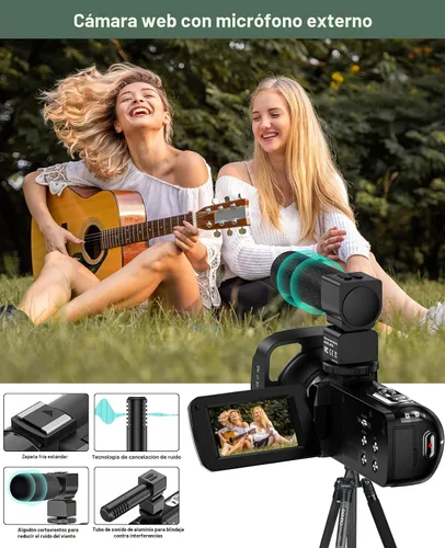 Vista 5 de Videocámara 4K 64MP para vlogging, cámara para YouTube, pantalla táctil de 3.0", zoom digital de 18 aumentos, visión nocturna IR con micrófono