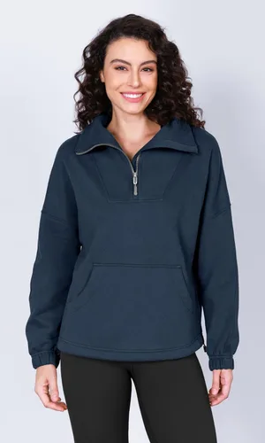Vista 3 de ODODOS Sudaderas ajustables para mujer, cuello embudo, media cremallera, sudaderas con forro polar de gran