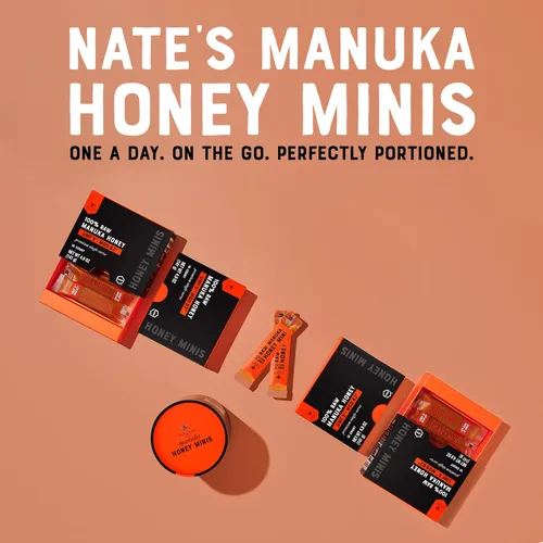 Vista 3 de Nate's Manuka Honey Minis - 10 unidades de una sola porción, miel de manuka pura - MGO 83+ Certificado UMF 5+ - 10 paquetes de una sola porción