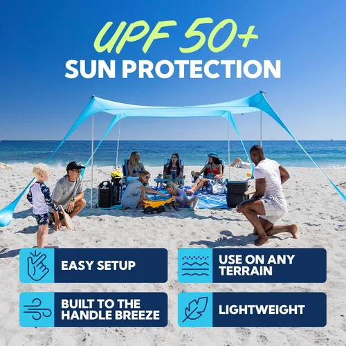 Vista 2 de SUN NINJA Tienda de campaña de playa, refugio solar, toldo de sombra de Verde