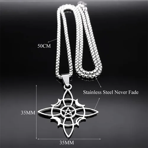 Vista 6 de Collar de nudo celta de pentagrama de bruja, collar de acero inoxidable con luna creciente y estrella, collar de joyería Wicca de acero inoxidable