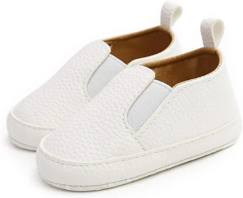 Vista 4 de Meckior - Zapatos para recién nacidos, tipo mocasines de lona con suela suave para recién nacidos, bebés, niños y niñas que estén dando sus primeros