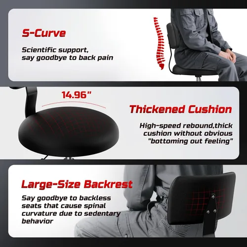 Vista 6 de Taburete Rodante de Taller con Ruedas, Silla de Garaje para Mecánicos con Altura Ajustable 39.5-46.5 cm, Asiento Giratório Resistente para Garaje