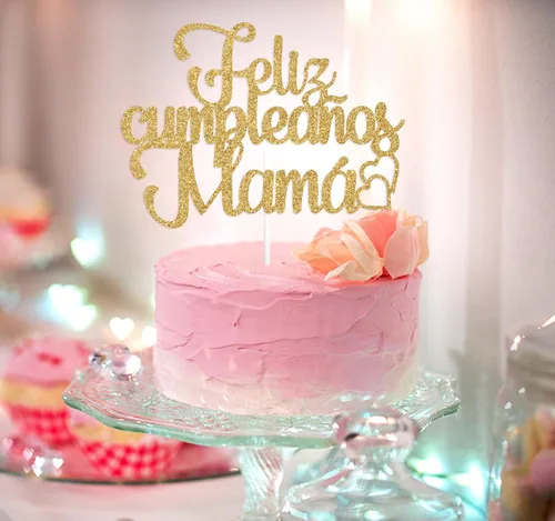 Vista 4 de Feliz Cumpleaños Mama Cake Topper, Best Mom Ever, Feliz Día de la Madre, Feliz Cumpleaños, Decoración de Fiesta de Mamá, Purpurina Dorada