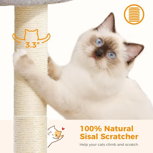Vista 3 de PETEPELA Poste rascador de 19 pulgadas, torre de árbol para gatos, rascador de sisal 100% natural con cama grande de felpa superior, plataforma