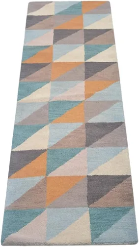 Vista 3 de Rugsotic Carpets Alfombras de lana copetuda a mano ecológicas – 2 pies 6 x 6 pies, forma de pasillo, multicolor, diseño geométrico moderno