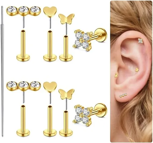 Vista 9 de MODRSA 20g 16g Tragus Piercing Jewelry Helix Earrings Threadless Flat Back Earrings for Women Forward Helix Cartilage Earring Tragus Jewelry Medusa