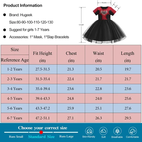 Vista 6 de Hugeek Hero Princess Costume for Girls Dress Outfits Fancy Birthday Halloween Party Cosplay Dress Up
