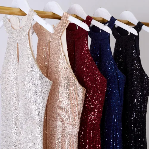 Vista 5 de A ARFAR Vestido de fiesta de noche para mujer, vestido sin mangas con lentejuelas, cuello halter, vestido largo formal, vestidos de fiesta