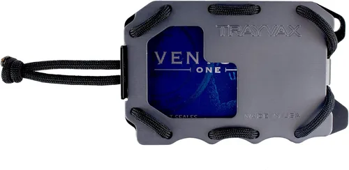 Vista 2 de Trayvax Cartera de metal delgada original 20 para hombre perfil de bolsillo frontal con bloqueo RFID diseño táctico multifuncional de aluminio que