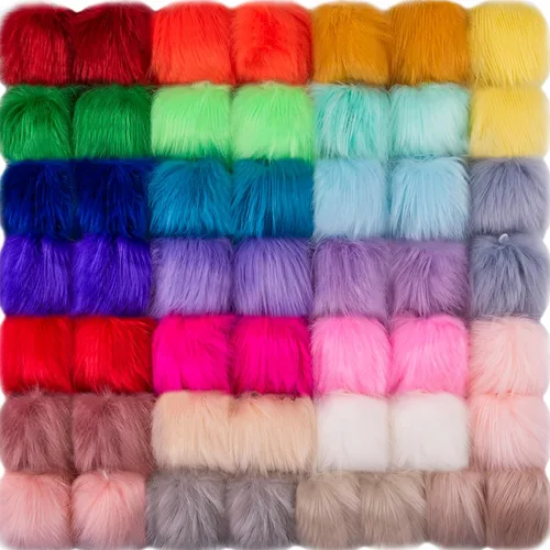 Vista 9 de SIQUK 50 pompones de piel sintética con lazo elástico, pompones de piel sintética de zorro para sombreros, zapatos, bufandas, guantes, bolsas