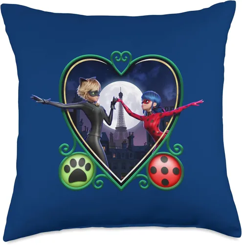 Vista 5 de Miraculous Ladybug and Cat Noir The Movie Heart Throw Pillow, 16 x 16 pulgadas, multicolor