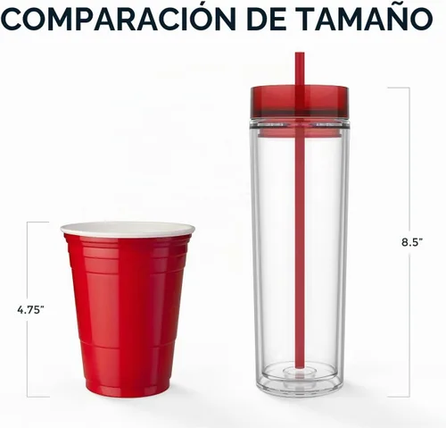 Vista 7 de Maars - Vaso térmico de acrílico delgado transparente con tapa y pajilla 16 onzas de plástico acrílico premium, de doble pared, aislante