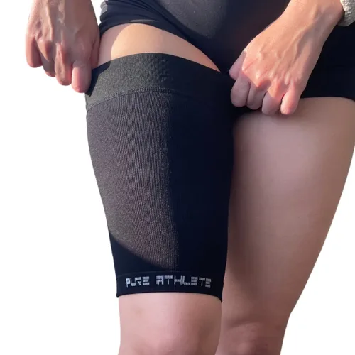 Vista 3 de Manga de compresión para muslos – isquiotibiales, cuádriceps, tirar de la ingle y tensiones – correr, baloncesto, tenis, fútbol y deportes – Soporte
