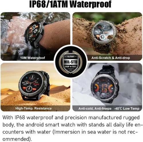 Vista 3 de VIRAN Relojes inteligentes militares para hombres, reloj inteligente resistente al agua 5ATM con llamada Bluetooth (respuesta/llamada de marcación)