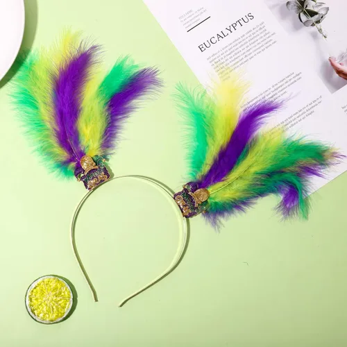 Vista 7 de YAHPERN Diademas de Mardi Gras para mujer, máscara de flor de lis, diadema de plumas de carnaval, accesorios para el cabello, regalos
