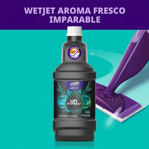 Vista 5 de Swiffer WetJet Unstopables - Solución de recarga para limpieza de suelos, aroma fresco, 1.25 litros