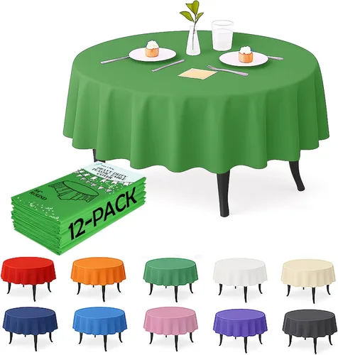 Vista 19 de Paquete de 12 manteles de plástico negro – Cubiertas de mesa desechables de 54 x 108 pulgadas para mesas rectangulares, resistentes y resistentes al