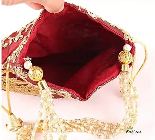 Vista 8 de Bolso de mano con diseño étnico indio bordado de seda para mujer, diseño de perlas Batwa