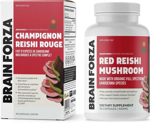Vista 6 de Brain Forza Cápsulas orgánicas de hongos reishi rojos, apoyo inmunológico alimentado por hongos adaptogénicos, salud cardíaca y cardiovascular