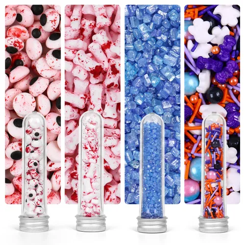 Vista 41 de Gránulos oculares para decoración de pasteles, chispas de perlas negras y rojas con murciélagos negros y dulces de globo ocular, perfectos