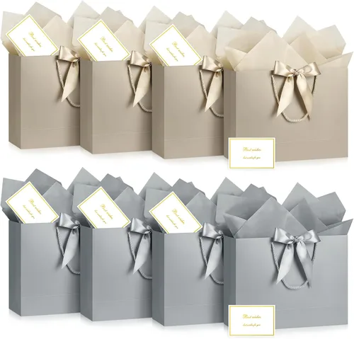 Vista 37 de JMANNI 12 bolsas de regalo de papel de boda con asa, bolsas medianas de regalo de agradecimiento de 13 pulgadas con lazo de cinta, regalos
