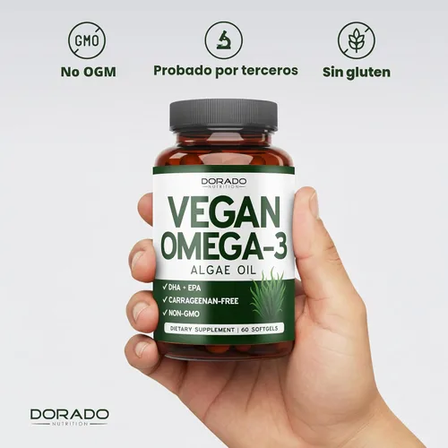 Vista 7 de Aceite de algas vegano Omega 3 (60 cápsulas blandas) DHA EPA a base de plantas, de origen sostenible, sin carragenina, sin OMG, salud del corazón