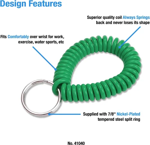Vista 6 de Lucky Line - Resorte de muñeca en espiral de 2 pulgadas de diámetro con llavero de acero, multicolor, pulsera flexible para muñeca, se estira hasta
