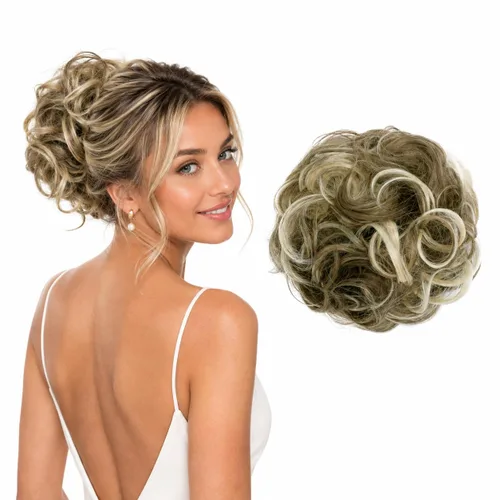 Vista 23 de CAISHA Postizo Grande Scrunchy Recogido Peinado Nupcial Rizado Moño Despeinado Marrón Chocolate Oscuro G2E