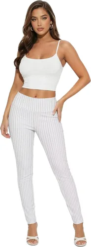 Vista 25 de Hybrid & Company Pantalón elástico súper cómodo con cintura elástica completa, de sarga milenaria 10571-Negro Blanco