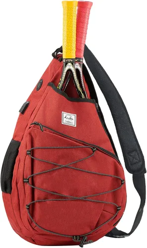 Vista 8 de d'yallee Bolsa de tenis para hombres y mujeres, racquetball, pickleball paddle squash, bolsa cruzada deportiva para adultos con puerto de carga USB