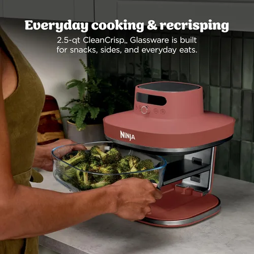 Vista 7 de Ninja Crispi Pro - Freidora de aire de vidrio 6 en 1 Recipientes y tapas de 450 °F, no tóxico, de 6 cuartos y 2.5 cuartos de galón Microondas
