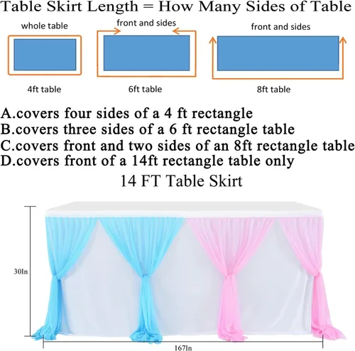 Vista 6 de Besutolife Faldas de mesa de tul rosa y azul para revelación de género, falda de mesa tutú para baby shower, para niñas y niños, fiesta