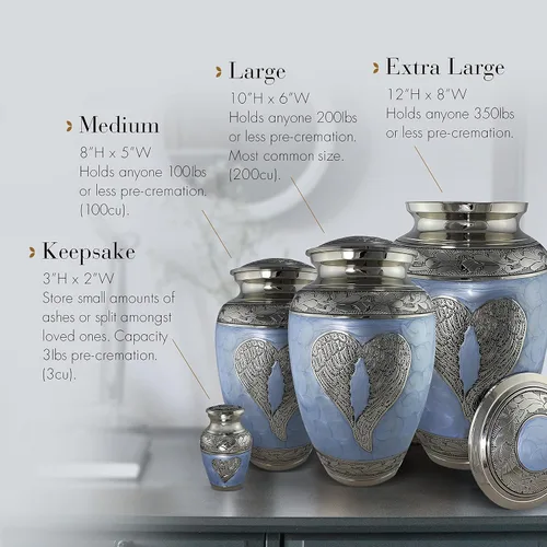 Vista 4 de Urna de Cremación Ángel Azul para Cenizas de Adulto Masculino - Urnas de Cremación Personalizadas para Cenizas de Hombre Adulto Urnas Decorativas