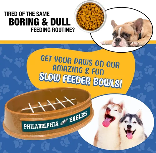 Vista 2 de NFL Super-Bowl Philadelphia Eagles - Cuenco de alimentación lenta para perros y gatos. Diseño de fútbol para una digestión saludable. Antideslizante