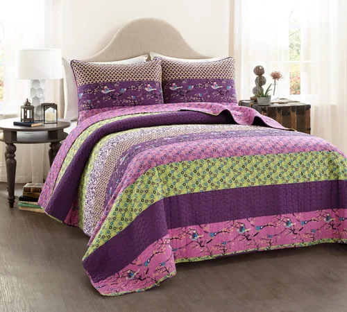 Vista 11 de Lush Decor Royal Empire - Juego de edredón reversible de algodón, juego de ropa de cama de 3 piezas a rayas, patrones bohemios llamativos