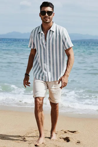 Vista 141 de JMIERR Camisas de vestir a rayas con botones y manga corta para hombre