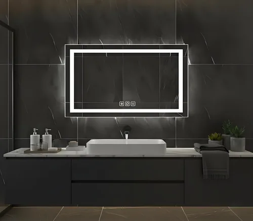 Vista 11 de Espejo LED redondo de 20 pulgadas, espejo samrt para baño, espejo de pared con luz, antiempañamiento, 3 colores regulables, frontal