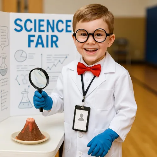 Vista 2 de Disfraz de científico médico para niños, bata de laboratorio blanca con accesorios de 3 a 12 años