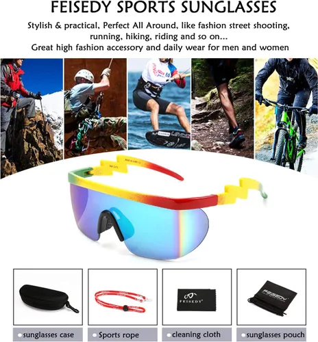 Vista 7 de FEISEDY De Gran Tamaño Espejo Escudo Deporte 80s Gafas De Esquí Gafas De Esquí Parte Superior Plana De Una Pieza Visera Futurista Mujeres Hombres