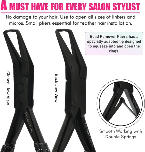 Vista 3 de Alicates para Extensiones de Cabello Compactos con Microperlas y Cinta en Removedor de Extensiones de Cabello de 5.5 Pulgadas, Alicates de Acero