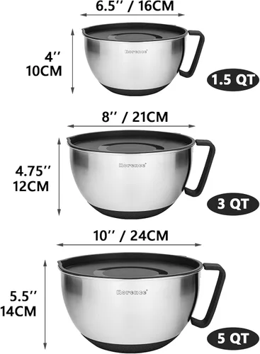 Vista 9 de Boles con boquilla antigoteo, antiderrapante, de acero inoxidable, con mango y tapa. Set de 3 unidades., Negro Non-Slip Silicone Base,Precision