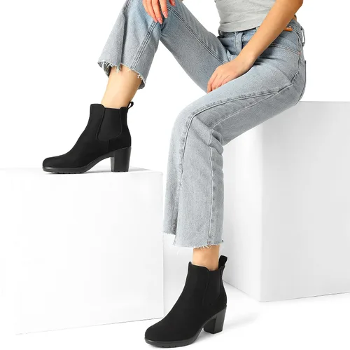 Vista 5 de DREAM PAIRS Botines de tacón bajo y grueso para mujer, con puntera de almendra, para otoño, botas cortas