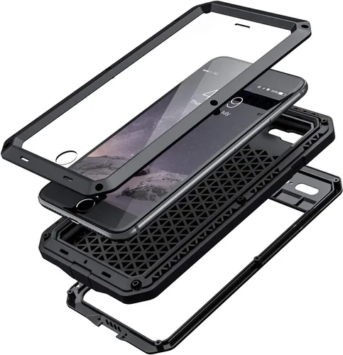 Vista 3 de Lanhiem Funda para iPhone 7 Plus/8 Plus, resistente a los golpes, [Tough Armour], funda de metal con protector de pantalla integrado, funda Negro