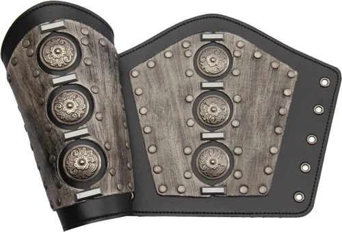 Vista 2 de Pulsera de cuero con guantelete medieval, muñequeras vikingas, guardias de tiro con arco, brazaletes de brazo ancho para mujeres y hombres, 2
