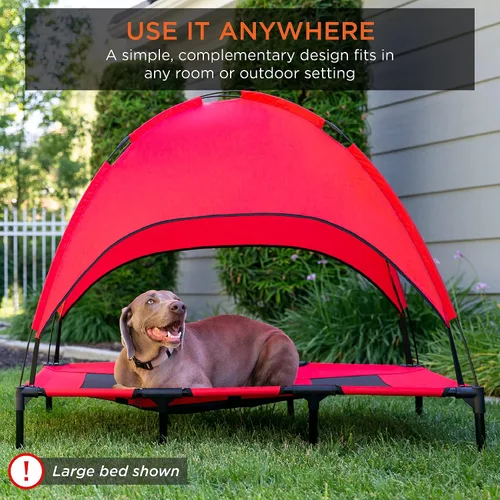Vista 2 de Cama de malla elevada para perro Best Choice Products, con toldo desmontable, bolsa de viaje, tela transpirable., 30 pulgadas, Rojo